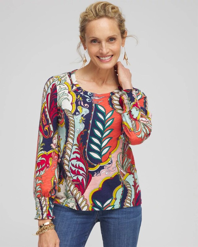 Paisley Smocked Cuff Tee - image 1
